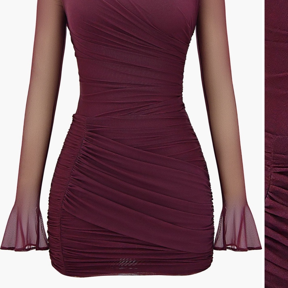 Red Asymmetrical Ruched Bodycon Dress